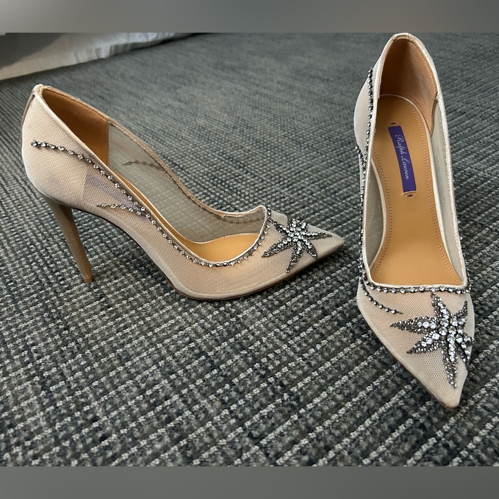 Ralph Lauren Purple Label Beige Heels with Silver Embellishments